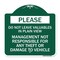 Signmission Do Not Leave Valuables in Plain View Management Not Responsible for ANY Theft, A-DES-GW-1818-23280 A-DES-GW-1818-23280 - alternate 1
